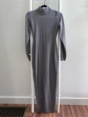Classic Grey Turtleneck Knit Maxi Dress